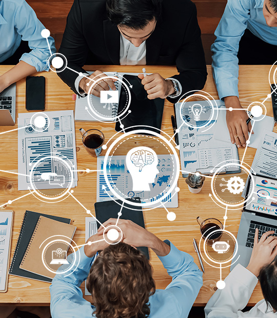 team collaborating on data analysis and strategic planning with charts and graphs in front of them including digital networking and technology visuals 6 key insights